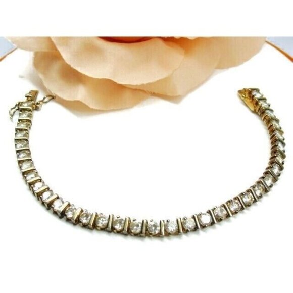 7" Tennis Bracelet Gold Plated 925 Sterling Silver Simulated Cubic Zirconia - Picture 10 of 10